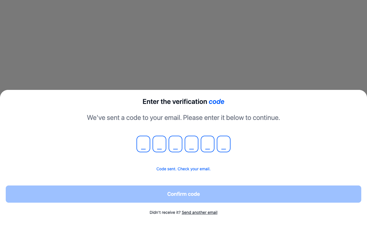 L'écran de vérification demandant le code envoyé par e-mail